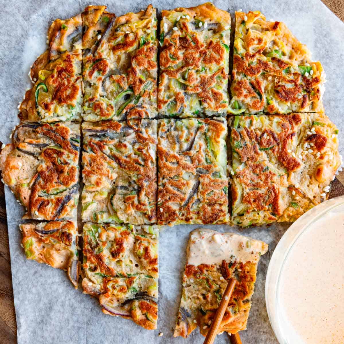 Korean Zucchini Pancakes with a High-Protein Twist- Zucchini Scallion Pancakes with Red Lentils